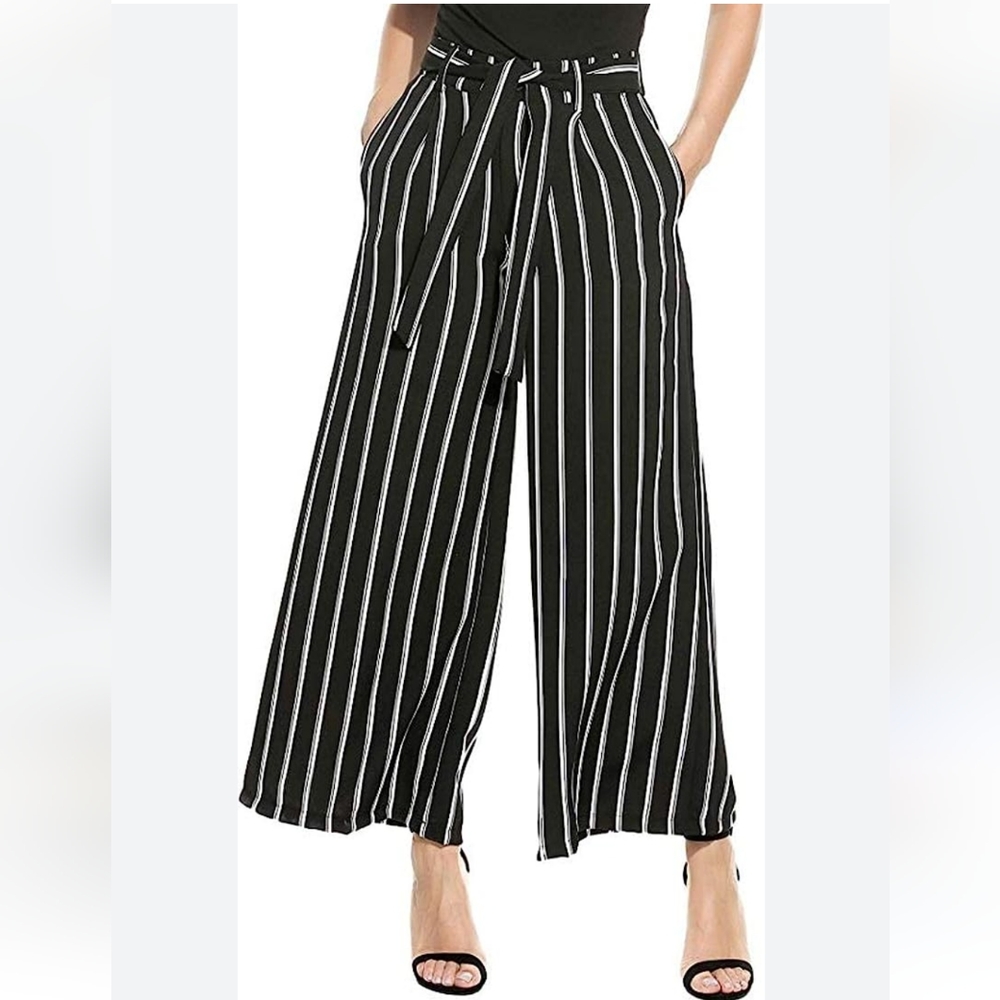 Dressy Palazzo Pants Wide Leg Style Tie Waist Pockets WOMENS SMALL